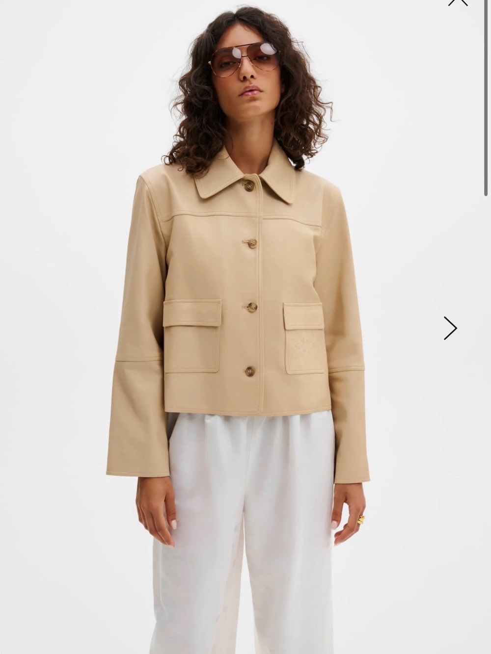 By Malina Tailored Beige Cropped Blazer genuine lamb leather Women's Suit Jacket
